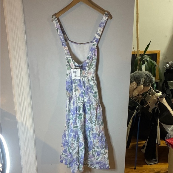 NWT Bella Dahl Scrunch Strap Tiered Lavender and Sage Floral Midi Dress Sz Med - Picture 5 of 6